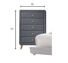 46' Light Gray Upholstery 5 Drawer Chest Dresser with light natural legs