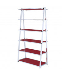 36' X 16' X 71' Red High Gloss And Chrome Bookcase