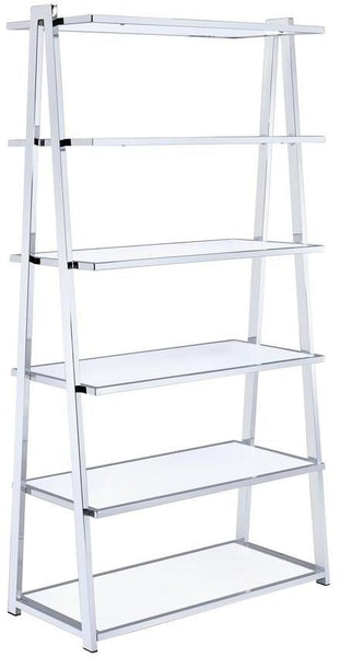 36' X 16' X 71' White High Gloss And Chrome Bookcase