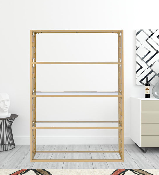 48' X 14' X 72' Clear Glass And Gold Bookcase