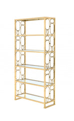 36' X 19' X 77' Clear Glass And Gold Bookcase