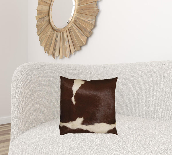 18" x 18" x 5" Brown And White Cowhide  Pillow