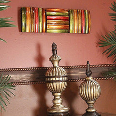 8" X 2.75" X 24.5" Green Red Copper And Brown Metal Vertical 3 Panel Metal Wall Decor