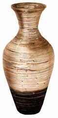 12" X 12" X 25" Silver And Black Bamboo Spun Bamboo Floor Vase