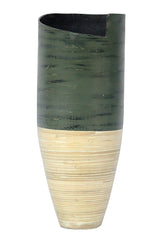 9" X 9" X 20" Distressed Green & Natural Bamboo Bamboo Spun Bamboo Vase