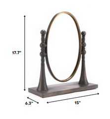 15" X 6.3" X 17.7" Black And Gold Circle Mirror With Stand