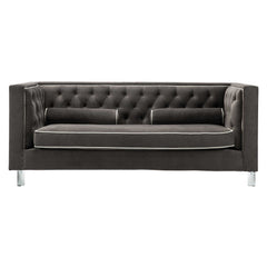 Brown Contemporary Polyester Velvet Fabric Upholstered Button Tufted Tuxedo Sofa