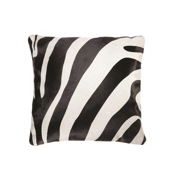 18" x 18" x 5" Zebra Black On Off White Cowhide  Pillow