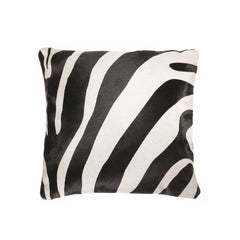 18" x 18" x 5" Zebra Black On Off White Cowhide  Pillow