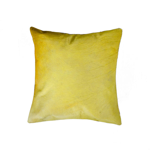 18" x 18" x 5" Yellow Cowhide  Pillow