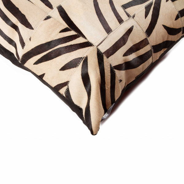 18" x 18" x 5" Zebra Black On White Patchwork Cowhide  Pillow