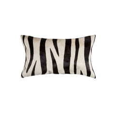 12" x 20" x 5" Zebra Black On Off White Cowhide  Pillow