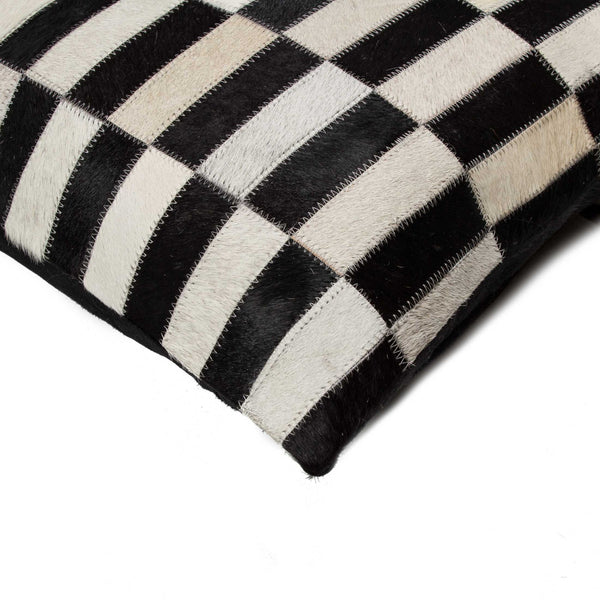 18" x 18" x 5" Black And White Linear Cowhide  Pillow