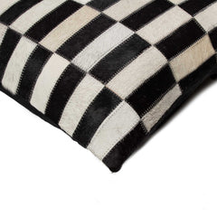18" x 18" x 5" Black And White Linear Cowhide  Pillow