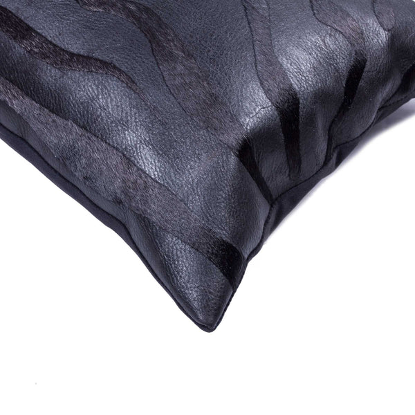 12" x 20" x 5" Zebra Black On Black Cowhide  Pillow