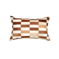 12" x 20" x 5" Brown And White Linear Cowhide  Pillow