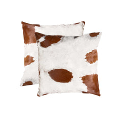 18" x 18" x 5" White And Brown Cowhide  Pillow 2 Pack