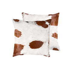 18" x 18" x 5" White And Brown Cowhide  Pillow 2 Pack