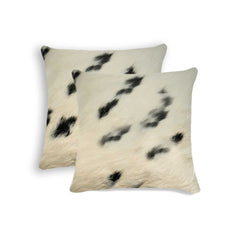 18" x 18" x 5" White And Black Cowhide  Pillow 2 Pack