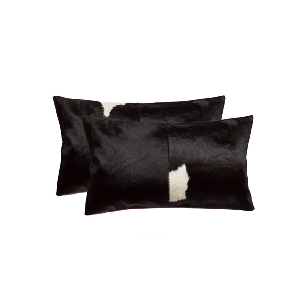 12" x 20" x 5" Black And White Cowhide  Pillow 2 Pack