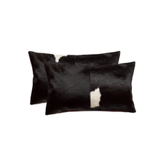 12" x 20" x 5" Black And White Cowhide  Pillow 2 Pack