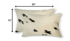 12" x 20" x 5" White And Black Cowhide  Pillow 2 Pack