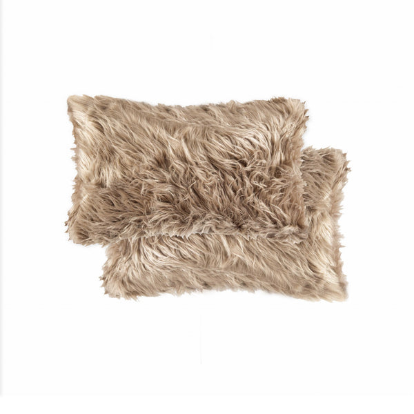 12" x 20" x 5" Tan Faux  Pillow 2 Pack