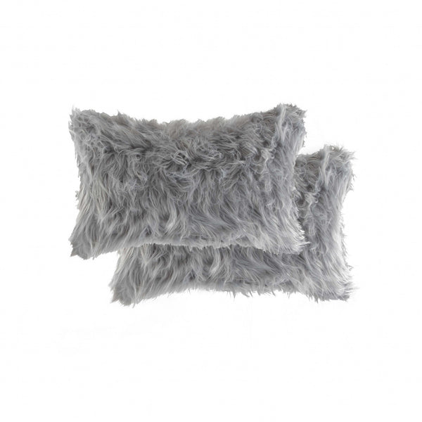 12" x 20" x 5" Gray Faux  Pillow 2 Pack