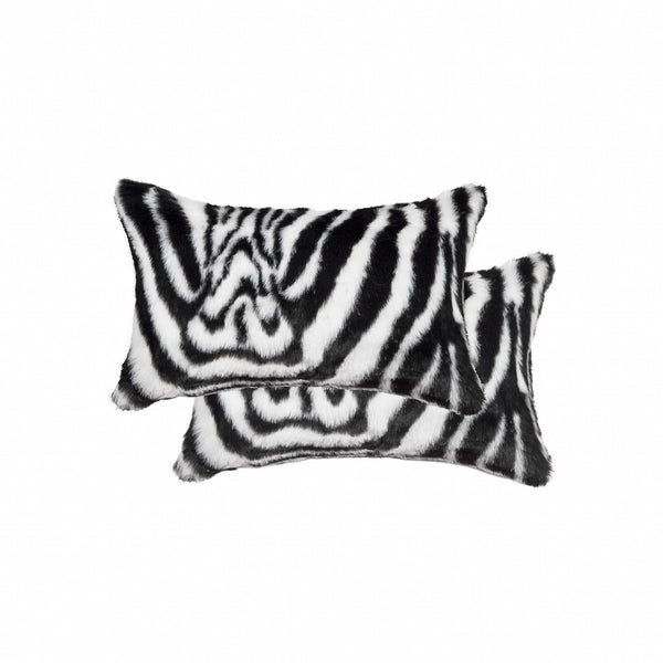12" x 20" x 5" Denton Zebra Black and White Faux  Pillow 2 Pack