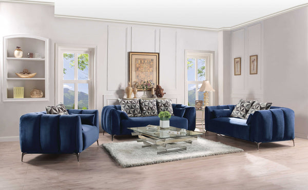 80' X 42' X 31' Blue Velvet Loveseat w4 Pillows