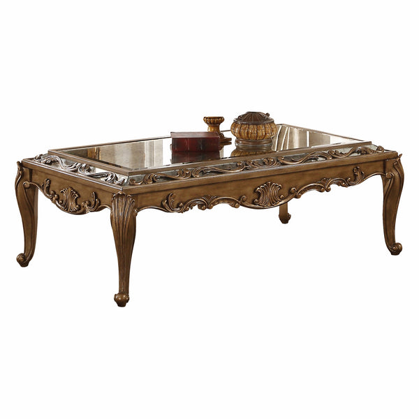 52' X 30' X 18' Mirrored And Antique Gold Coffee Table