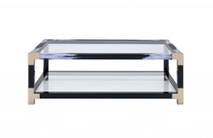 54' X 18' X 34' White Brushed Black Gold And Clear Glass Coffee Table