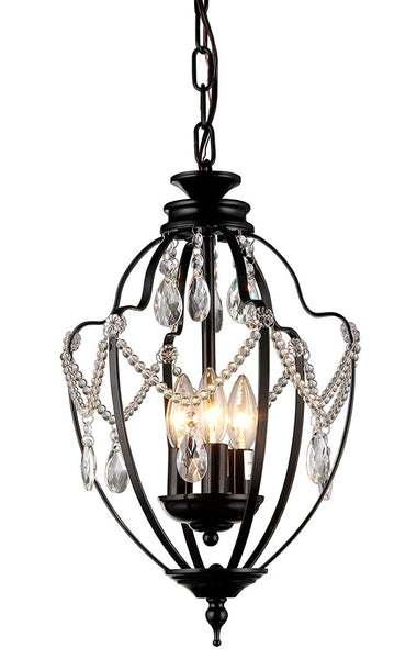 Kennedy 3-light Black-finish 11-inch Crystal Chandelier