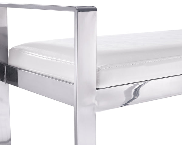 Modern Bench White Faux Leather Stainless Steel Base