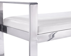 Modern Bench White Faux Leather Stainless Steel Base