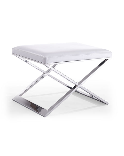 Ottoman White Faux Leather Stainless Steel Base