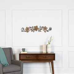 Floral and Espresso Wood Over The Door Metal Wall Decor