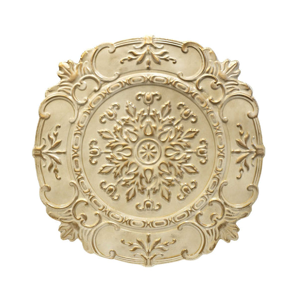 Distressed White European Medallion Metal Wall Decor
