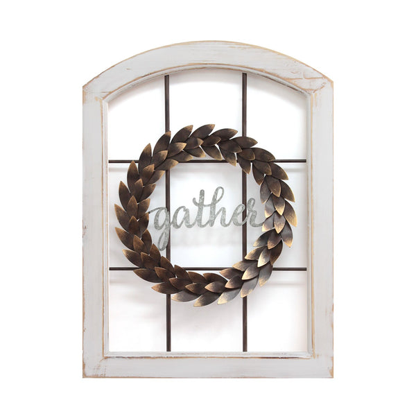 Farmhouse Gather Metal Window Wreath Wall Decor