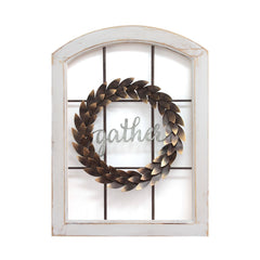 Farmhouse Gather Metal Window Wreath Wall Decor