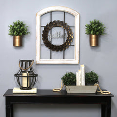 Farmhouse Gather Metal Window Wreath Wall Decor