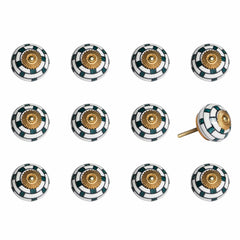 1.5" x 1.5" x 1.5" White Teal and Gold  Knobs 12 Pack