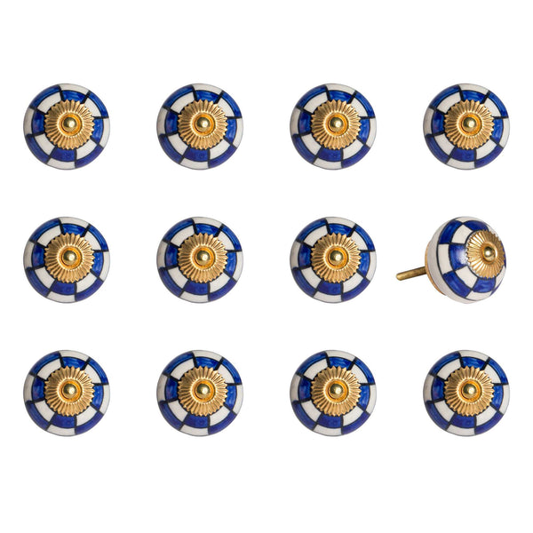 1.5" x 1.5" x 1.5" White Blue and Gold  Knobs 12 Pack