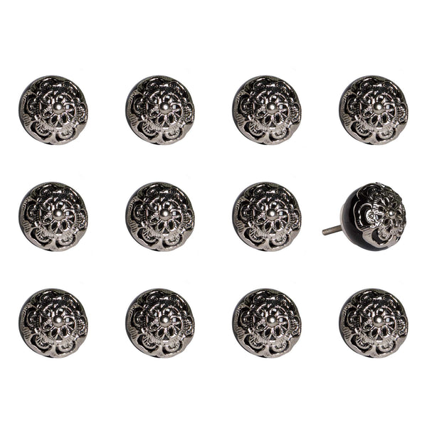 1.5" x 1.5" x 1.5" Black and Chrome  Knobs 12 Pack