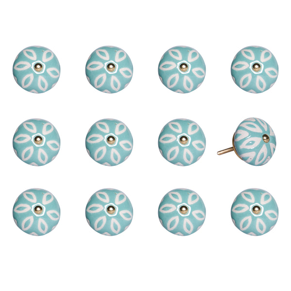 1.5" x 1.5" x 1.5" Turquoise White and Gold  Knobs 12 Pack