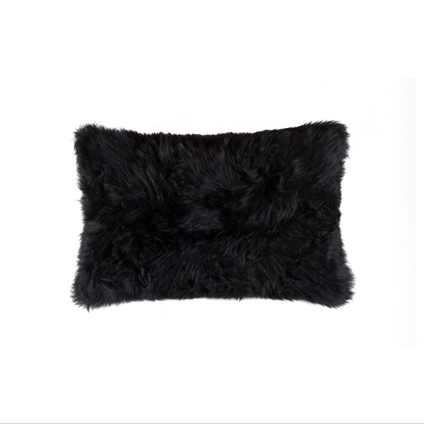 18" x 18"Modern Black New Zealand Sheepskin Pillow