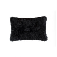 18" x 18"Modern Black New Zealand Sheepskin Pillow