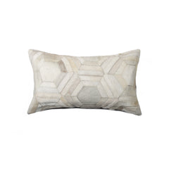 12" x 20" x 5" White Hexagon Torino Kobe Cowhide  Pillow