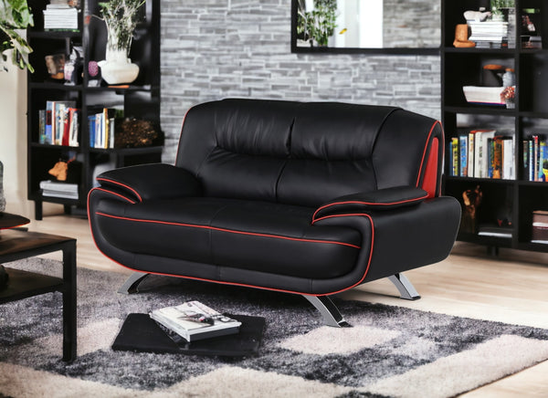 40" Sleek Black Leather Loveseat