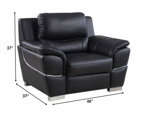 112" Chic Black Leather Sofa Set